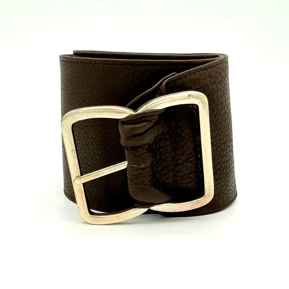 Fossil Genuine Leather Wide Brown Belt Pebbled Texture Boho Casual Minimalism